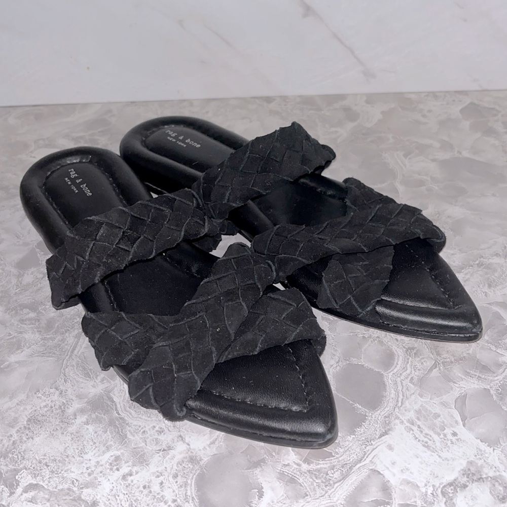 NEW Rag and bone Lewis black suede braided sandals sz 38